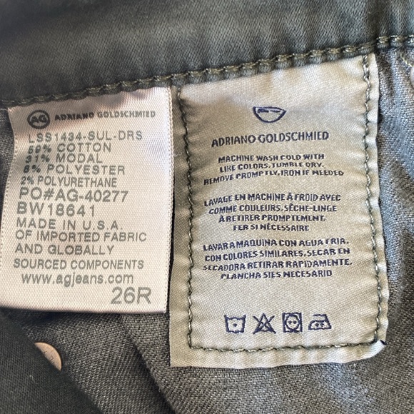 Women's AG Dark Olive Green mid-rise cigarette jeans/skinnies. Soft fabric. - Picture 8 of 8